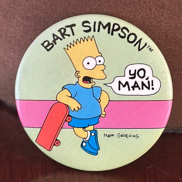 *Vintage* 1989 The Simpsons Bart Simpson "Yo, Man!" Lapel Button Pin - Picture 1 of 8